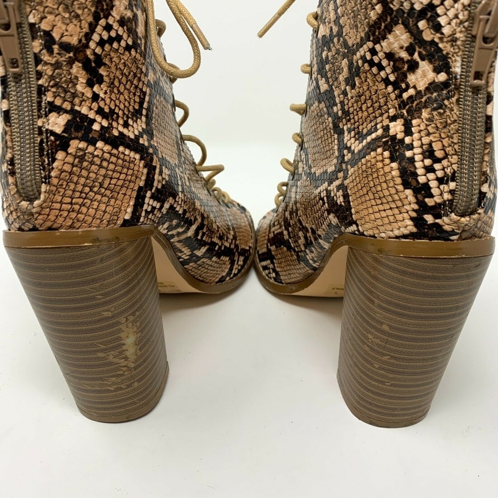 Olivia Ferguson Booties Snake Print Brown Lace Up Open Toe - Picture 4 of 7